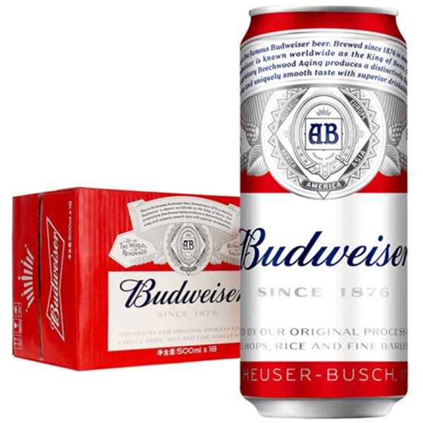 清凉解暑！Budweiser百威啤酒500ml*18听