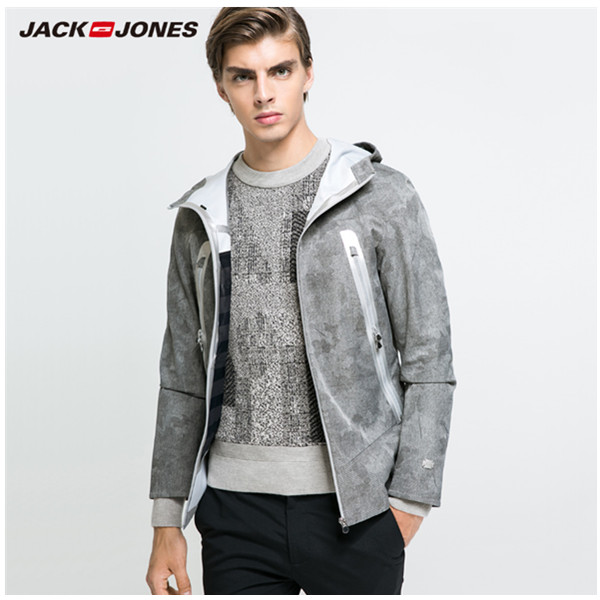 商场同款！杰克琼斯暗纹合体男装秋季连帽轻薄外套