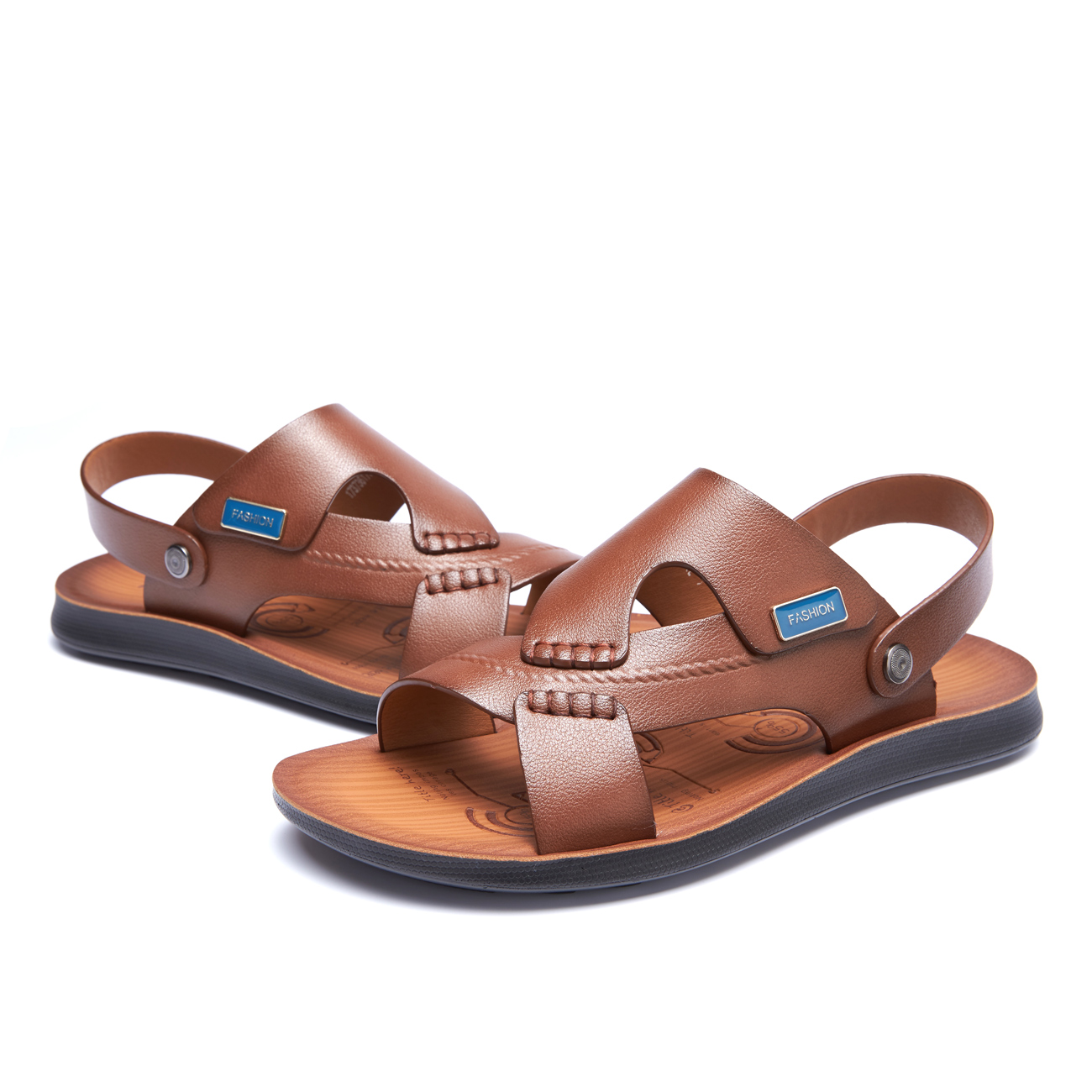 休闲轻质！奥康套脚露趾男凉鞋173736174