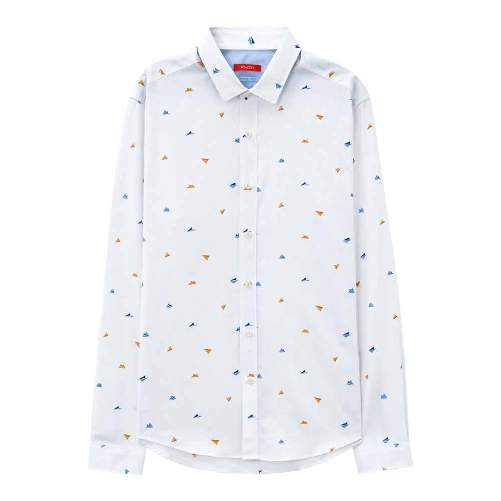 简洁大方！MECITY男装牛津纺折纸飞机印花长袖衬衫