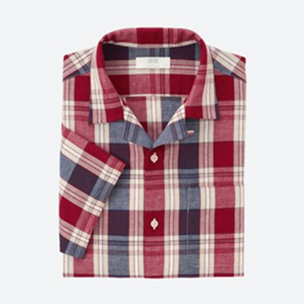 轻薄舒适！优衣库麻棉格子开领衬衫(短袖) 193817