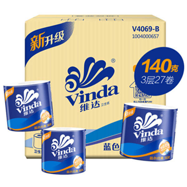 加倍柔韧！维达蓝色经典3层140g卫生纸*27卷