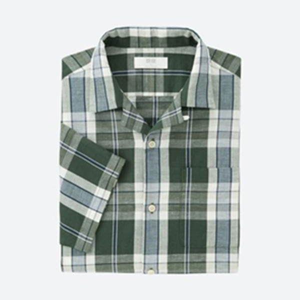 质地清爽！优衣库麻棉格子开领衬衫193815