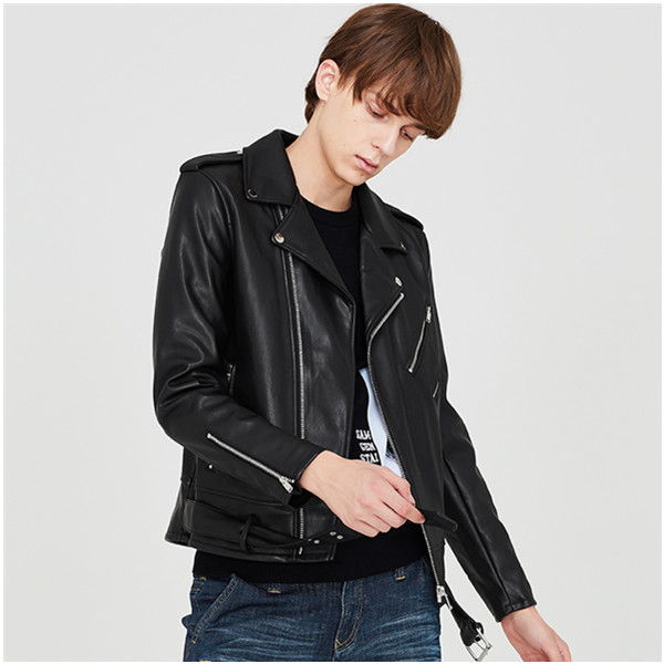 商场同款！gxgjeans男装秋黑色时尚潮流PU皮夹克外套