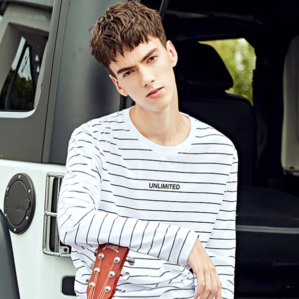 休闲时尚！真维斯男长袖条纹T恤73-171001