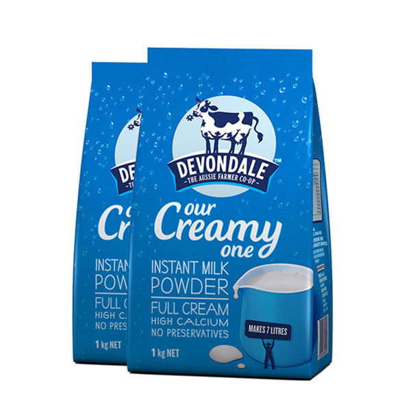 进口好价！澳洲进口德运成人全脂牛奶粉2KG共2袋