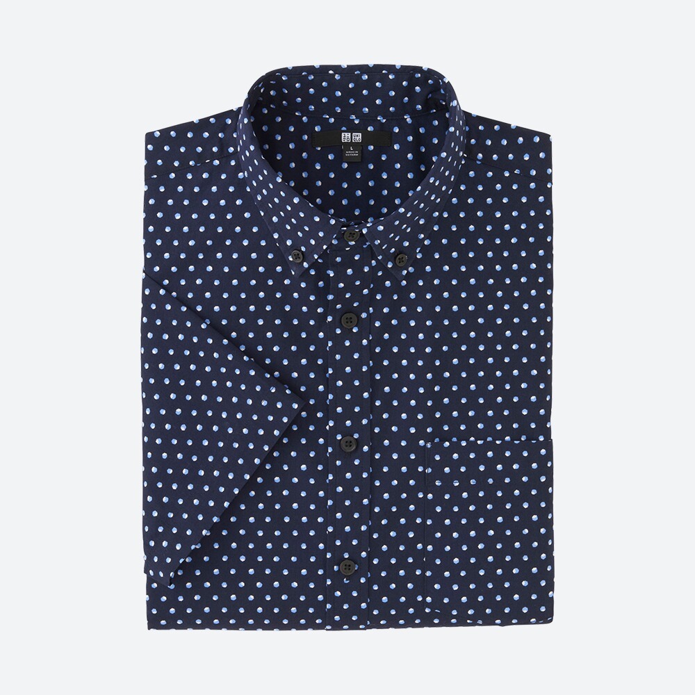 商务休闲！UNIQLO优衣库府绸印花衬衫195915