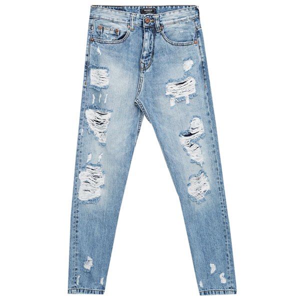 休闲夏日！PullAndBear男士修身版剪洞牛仔裤09686825