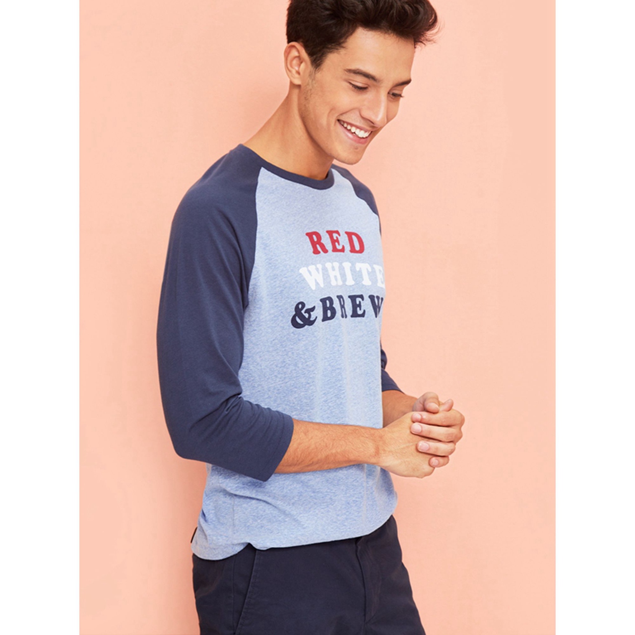 年轻活力！Old Navy柔软舒适文字图案七分袖T恤615156