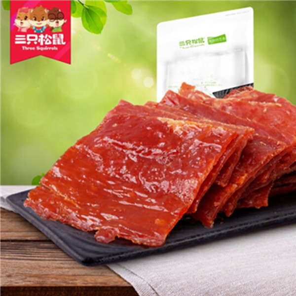 吃货开学季！三只松鼠猪肉脯自然片150g