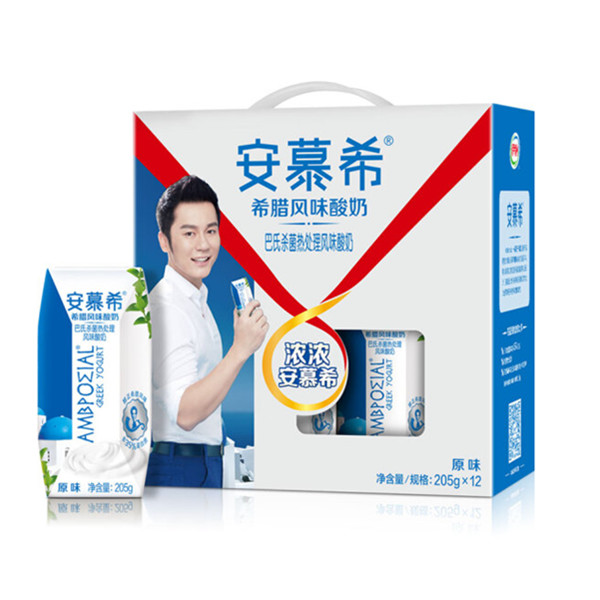 秒杀价格！伊利安慕希希腊风味常温酸奶原味205g*12盒/礼盒装