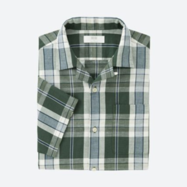 165码有货！优衣库麻棉格子开领衬衫(短袖) 193815