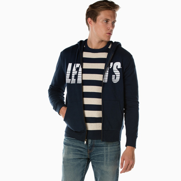 帅气减龄！Levi's李维斯男士连帽拉链长袖卫衣19625-0021