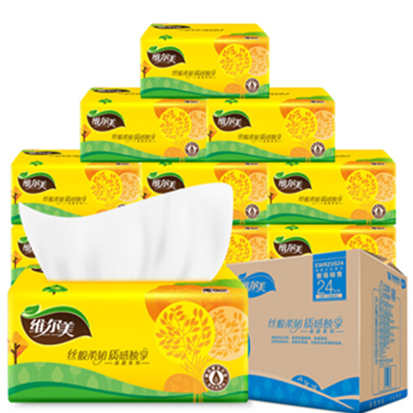 居家实惠！维尔美抽纸软抽纸巾3层100抽24包