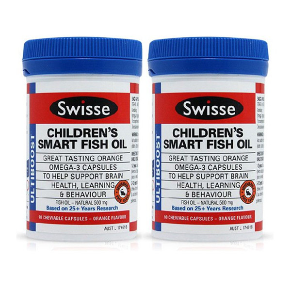 黄金配比！Swisse欧米伽鱼油儿童益智咀嚼胶囊90粒/瓶*2瓶