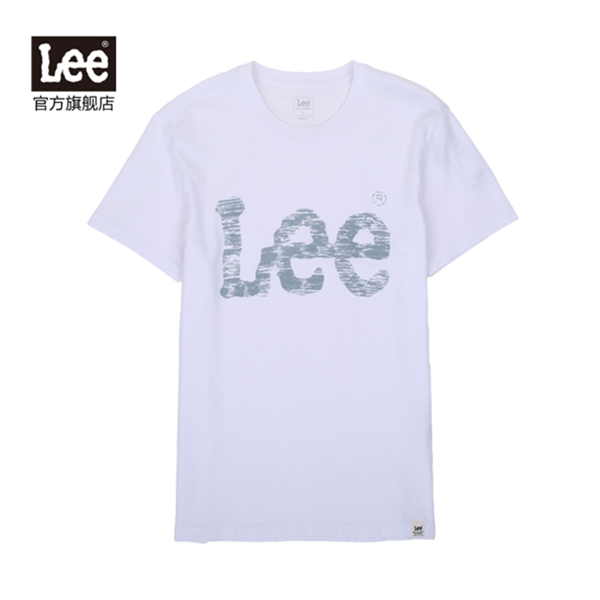 优质棉质！Lee男装 2017秋冬新品LOGO字母印花白色圆领短袖T恤