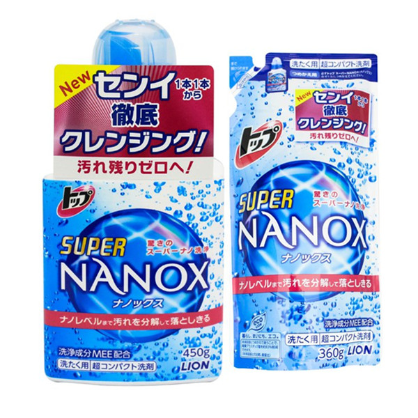 纳米洁净！LION狮王TOP NANOX浓缩洗衣液450毫升+360毫升