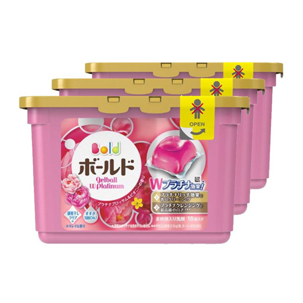 洗衣柔顺！P&G宝洁Bold洗衣凝珠粉红花果香型18个/盒*3盒