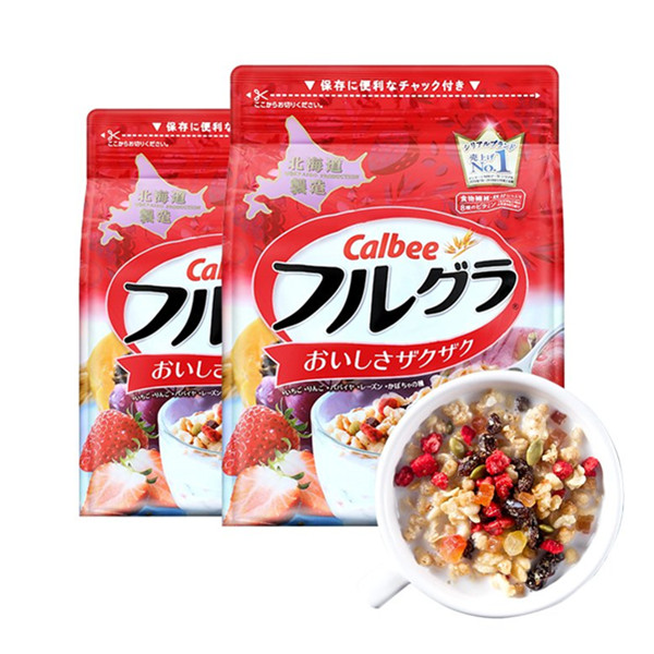 美味早餐！Calbee卡乐比北海道产富果乐水果麦片800克2袋装
