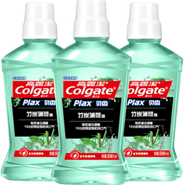 清新薄荷！高露洁贝齿竹炭薄荷漱口水套装500ml×3