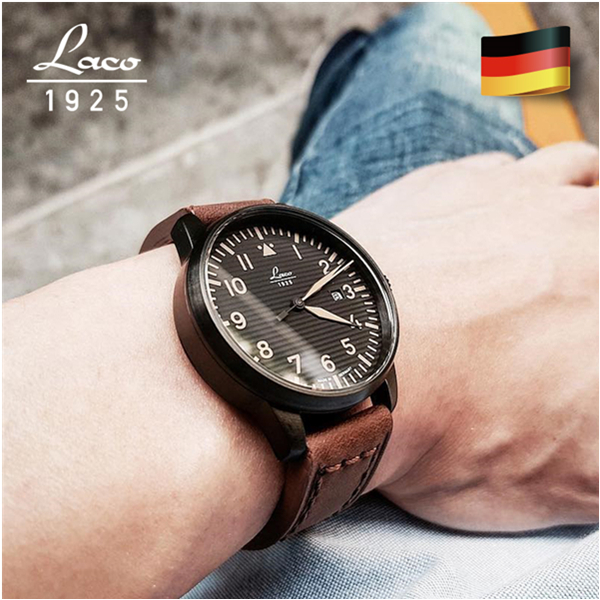 狂欢双十一！laco朗坤 真皮军表时尚休闲新款手表男