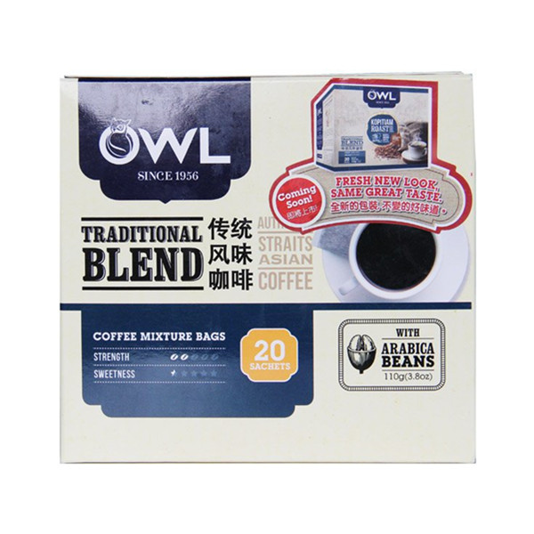 香浓口味！OWL猫头鹰研磨袋泡纯黑咖啡粉20包/盒
