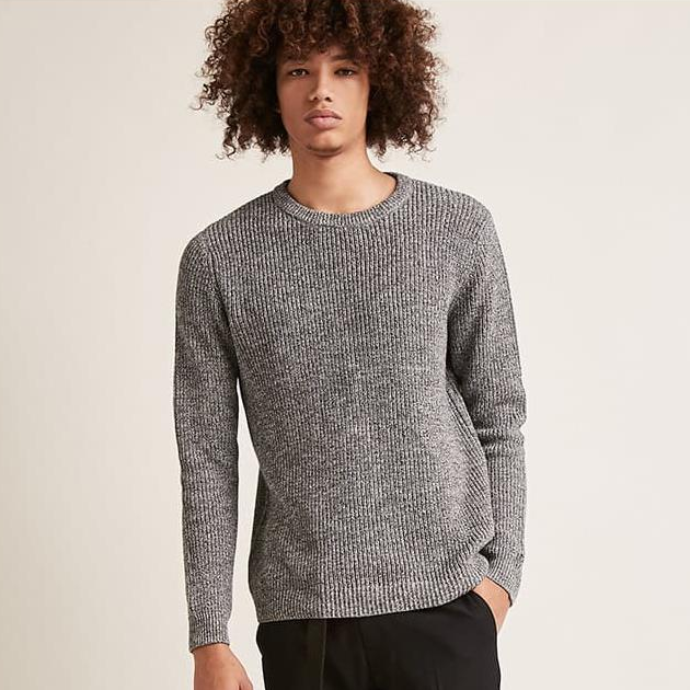 简约休闲！Forever21 男士全棉混色圆领针织衫毛衣