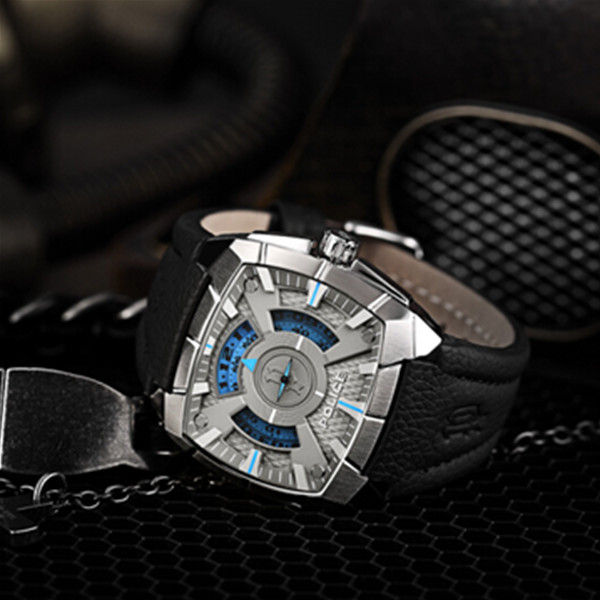 型男必备！POLICE手表方形炫彩皮带多功能个性男士复古石英机芯