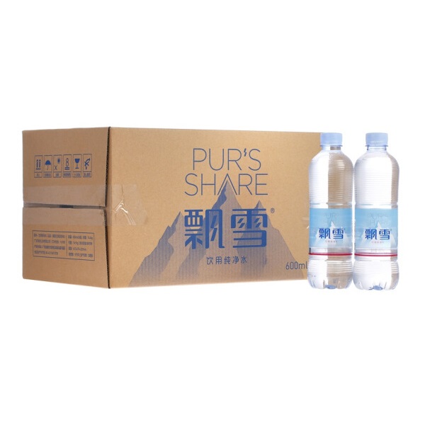 水质纯净！飘雪 饮用水600ml*24瓶 整箱