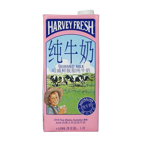 细腻醇厚！哈威鲜 脱脂纯牛奶1L*12盒