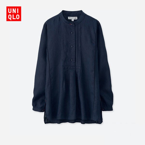优衣库UNIQLO女装IDLF高级麻立领衬衫