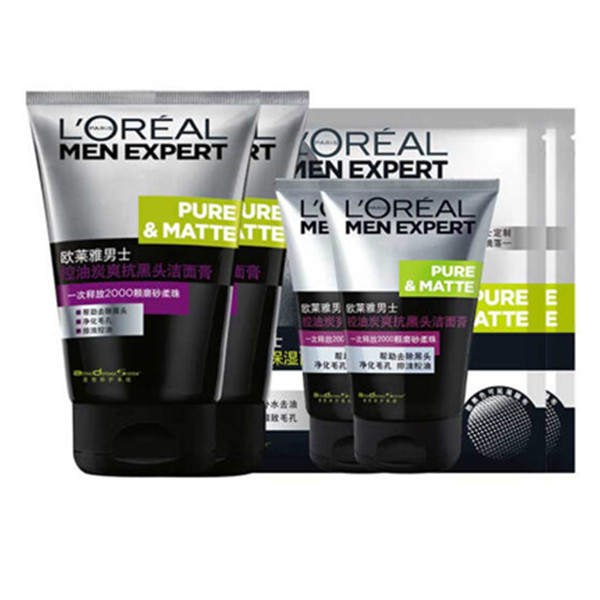 欧莱雅(LOREAL)男士控油炭爽抗黑头洁面膏套装