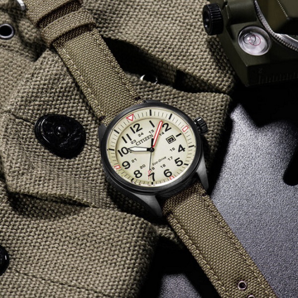 西铁城 男士复古休闲光动能表 AW5005