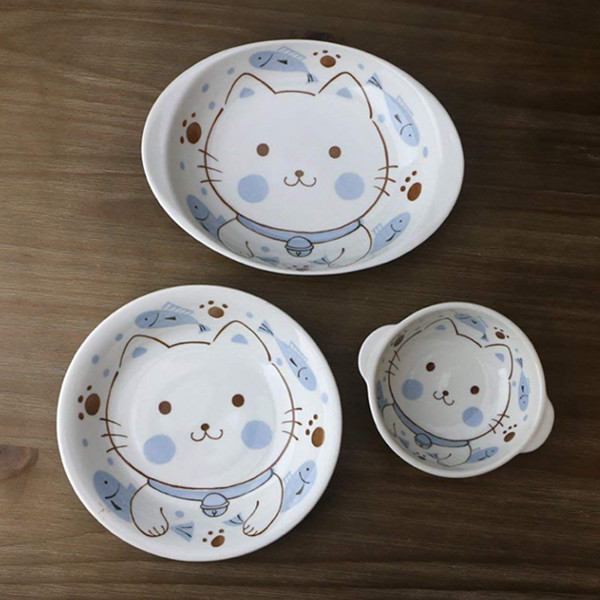 日本进口美浓烧陶瓷蓝猫5.0英寸饭碗