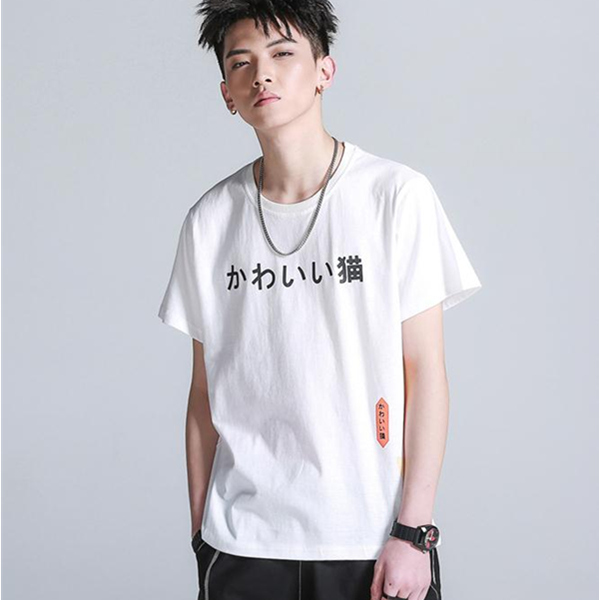 二十八间 男式 卡通猫印花宽松T恤