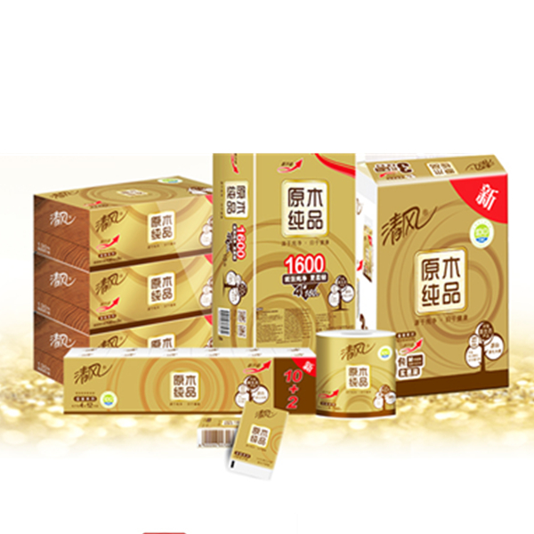 清风抽纸原木纯品金装3层140抽24包