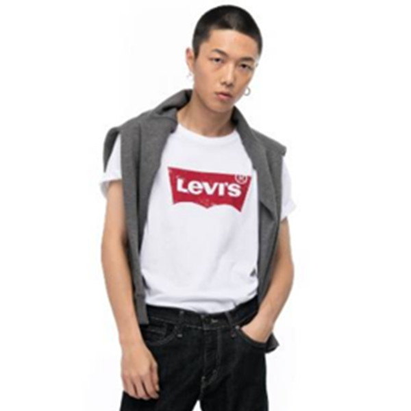 Levi's 男士白色圓領(lǐng)純棉經(jīng)典LOGO印花短袖T恤