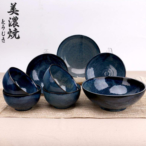 美浓烧日本进口天目釉陶瓷餐具8件套装