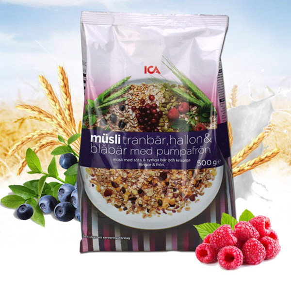 ICA爱西爱蔓越莓覆盆子蓝莓南瓜子什锦麦片500g