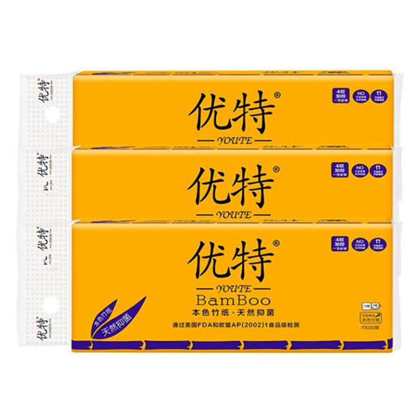 优特竹浆无芯卷筒纸4层10卷/提(700g)×3提