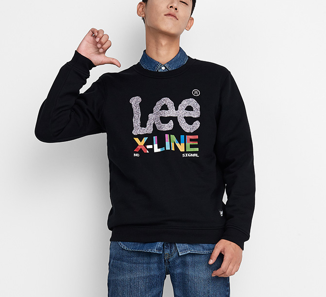 Lee男款 XLINE黑色字母卫衣