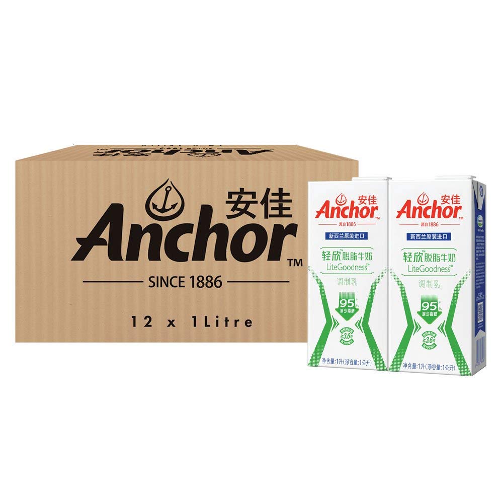 安佳 新西兰原装进口 轻欣脱脂牛奶超高温UHT纯牛奶1L×12