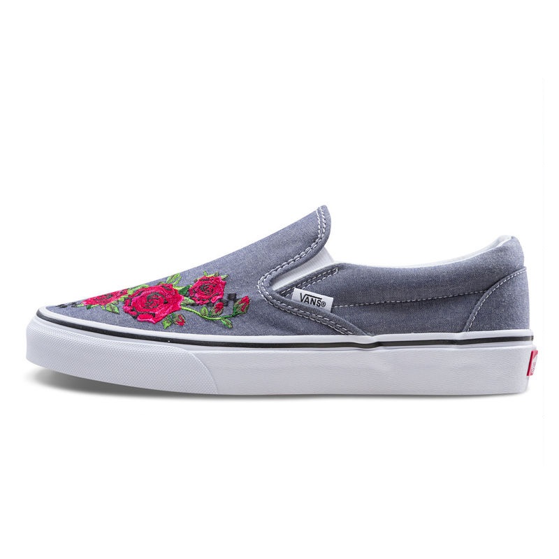 Vans Classic Slip-on  灰蓝玫瑰刺绣