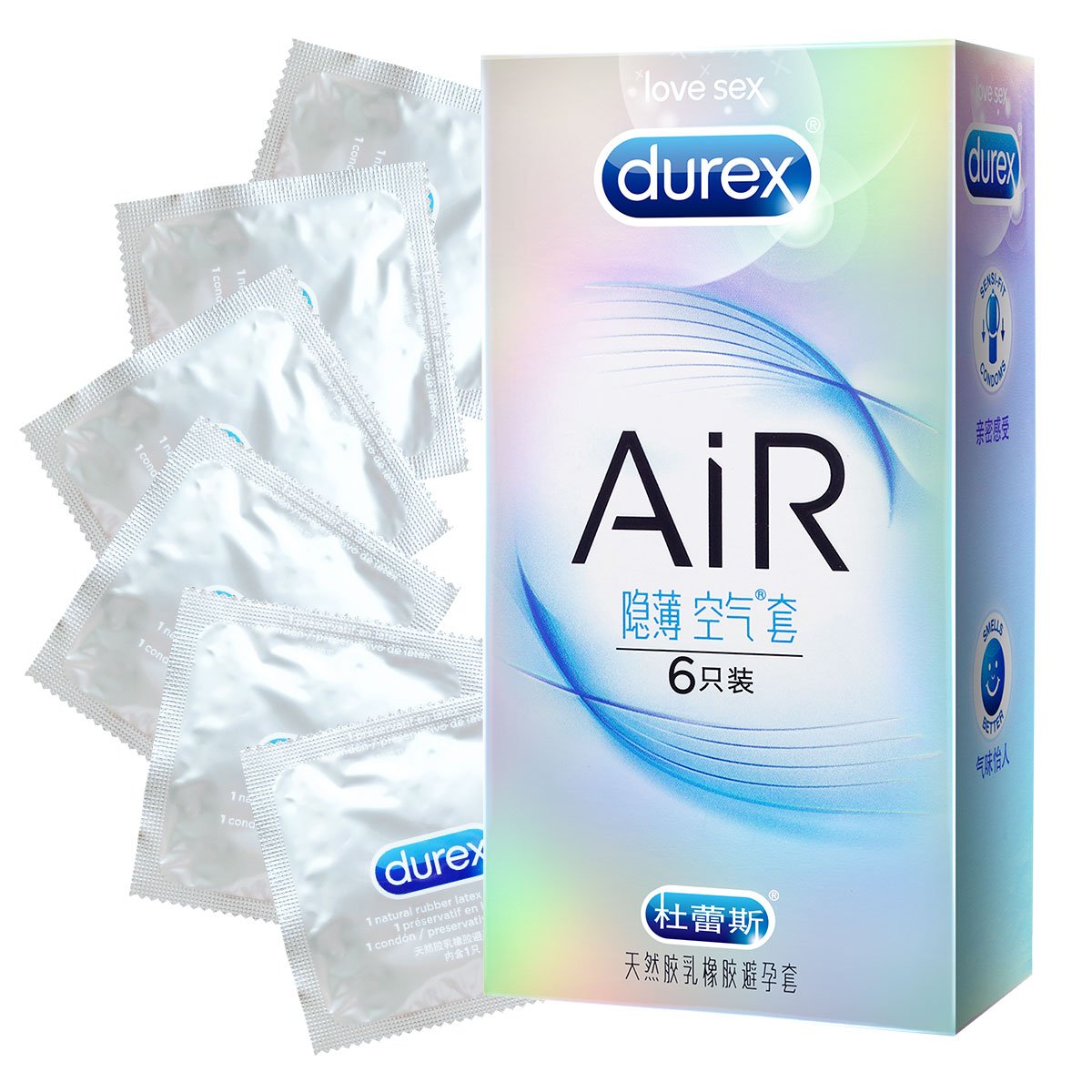 杜蕾斯 避孕套 超薄 男用 AIR 至薄幻隐装装6只