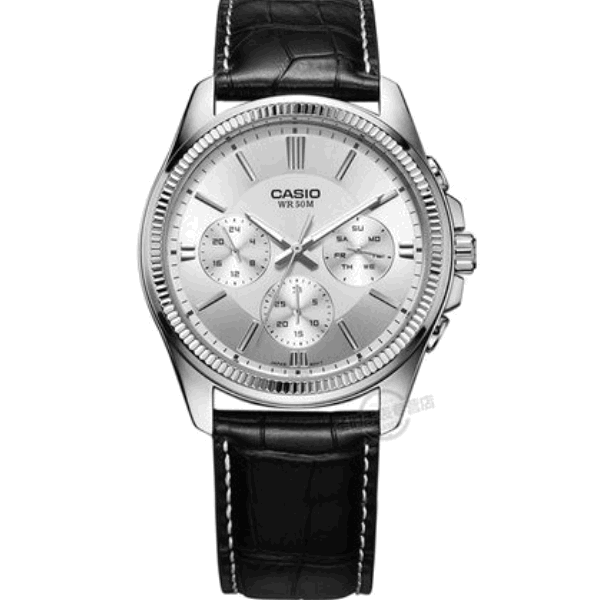 卡西欧 casio 时尚商务三眼指针手表钢带男表
