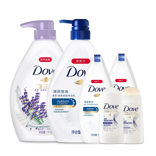 多芬 沐浴露套装 1000g*2+190ml*2+50ml*2