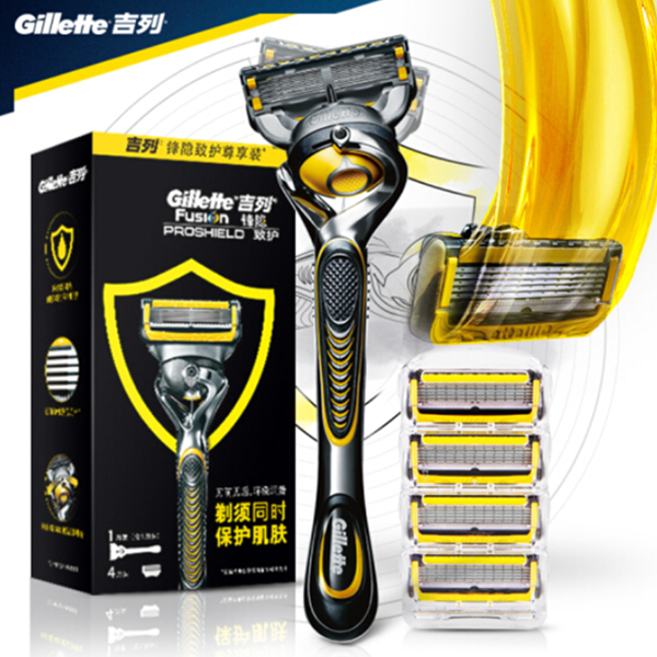 吉列Gillette手动剃须刀锋隐致护（1刀架1刀头+4刀头）