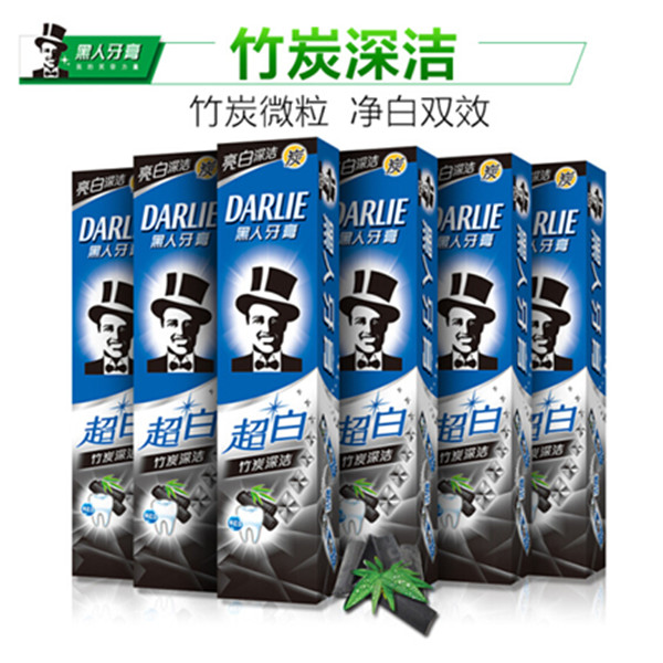 黑人超白竹炭深洁美白牙膏6支（共1140g）