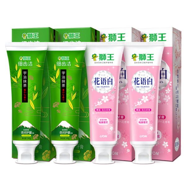 LION/狮王花语白樱花美白牙膏+宇治抹茶牙膏套装4只