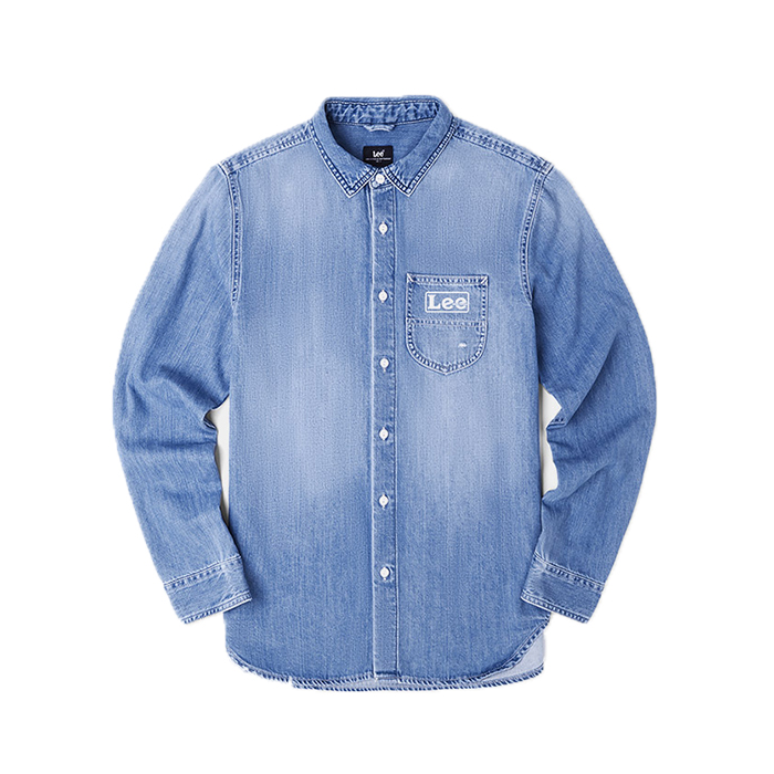 Lee商場(chǎng)同款男款19秋冬新品藍(lán)色棉質(zhì)長(zhǎng)袖牛仔襯衫
